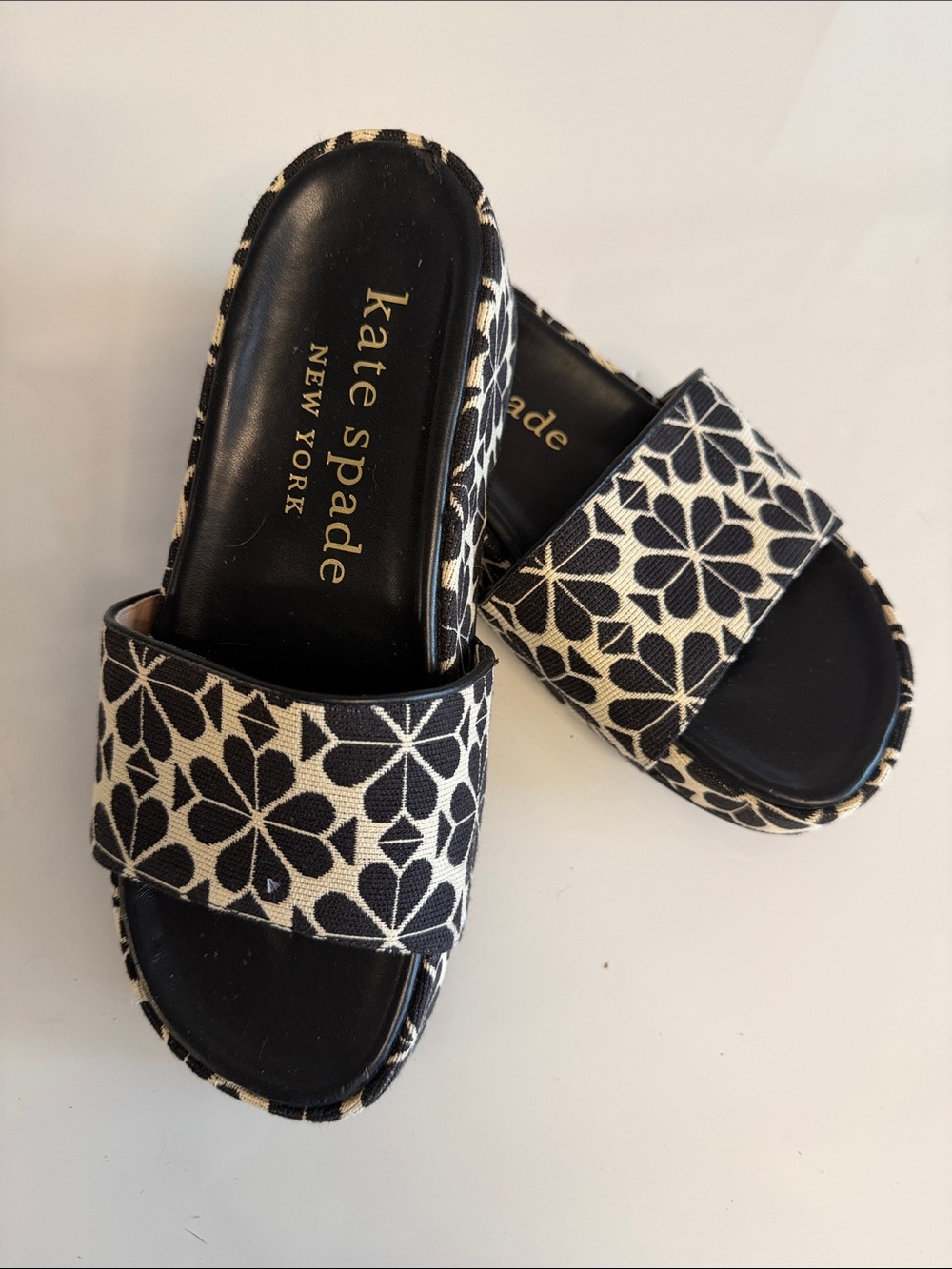 kate spade Black & White Floral Slide Mules